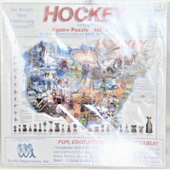 1994 World Impressions NHL HOCKEY PUZZLE Worlds Most Entertaining Puzzles Map - Picture 2 of 4